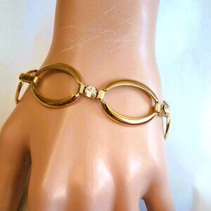 Avon Gold Oval Link Bracelet 8" with Rhinestone Centers